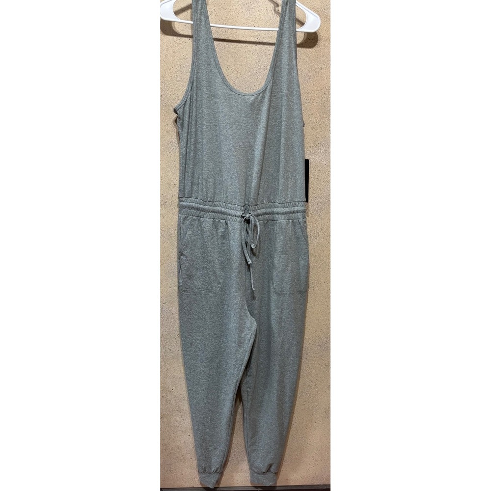 Heather Gray Sleeveless Jogger Jumpsuit Size L Soft Knit Lounge